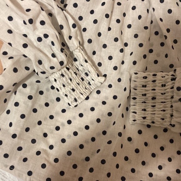 Zara Off Shoulder Linen Blend Polka Dot Top Xs - Picture 4 of 4